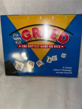 Vintage 1987 Greed Dice Game - Blue & Yellow Box